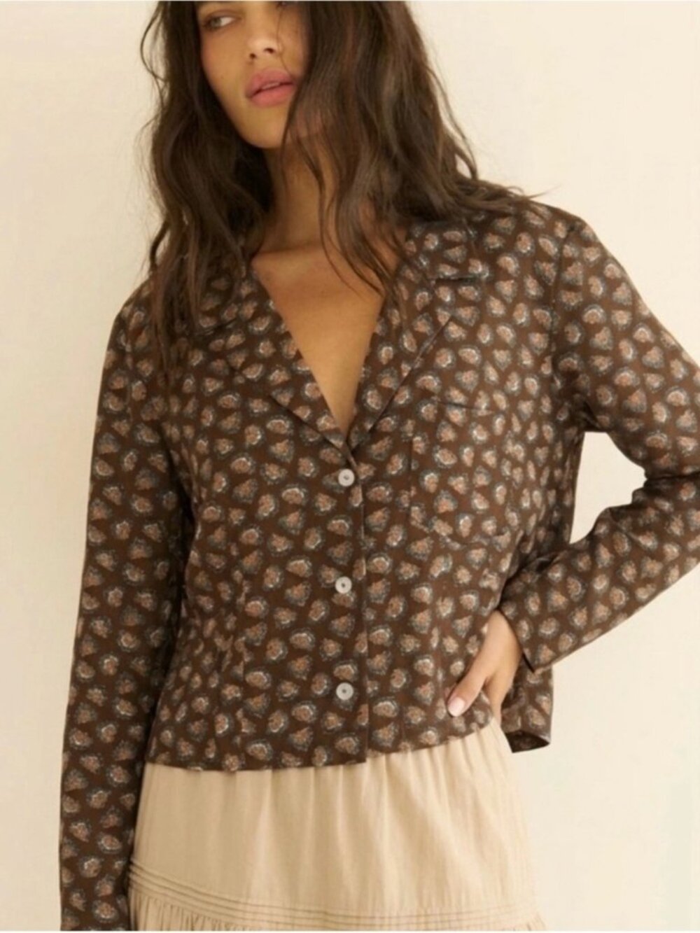 Doen Brown Printed Button-Front Women's Top